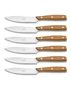 Chianino set of 6 steak knives with olive wood handles handcrafted by Coltellerie Consigli in Scarperia, Italy