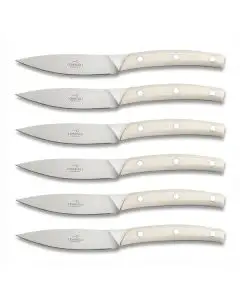 Falorni set of 6 steak knives with white resin handles handcrafted by Coltellerie Consigli in Scarperia, Italy