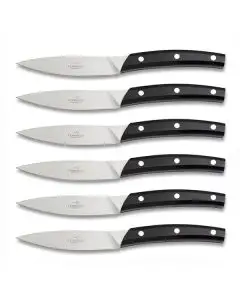 Falorni set of 6 steak knives with black resin handles handcrafted by Coltellerie Consigli in Scarperia, Italy