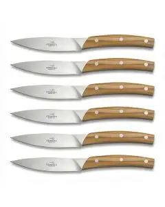 Falorni set of 6 steak knives with olive wood handles handcrafted by Coltellerie Consigli in Scarperia, Italy