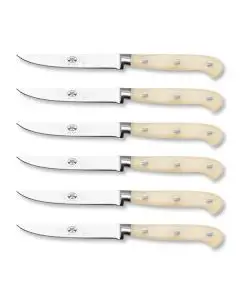 Intero steak knives white lucite handles - set of 6 handcrafted by Coltellerie Berti in Scarperia, Italy