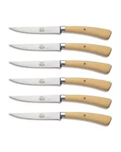 Plenum steak knives boxwood handles - set of 6 handcrafted by Coltellerie Berti in Scarperia, Italy