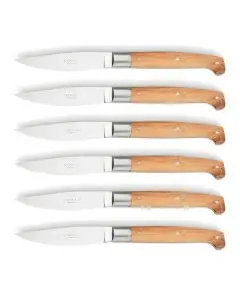 Pattada set of 6 steak knives with olive wood handles handcrafted by Coltellerie Consigli in Scarperia, Italy