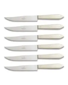 Scarperia set of 6 table knives with white resin handles handcrafted by Coltellerie Consigli in Scarperia, Italy