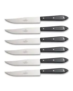 Scarperia set of 6 table knives with black resin handles handcrafted by Coltellerie Consigli in Scarperia, Italy
