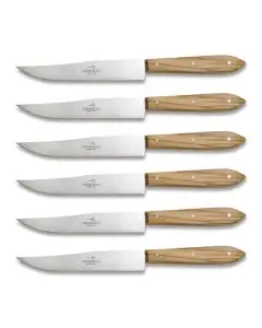 Scarperia set of 6 table knives with olive wood handles handcrafted by Coltellerie Consigli in Scarperia, Italy