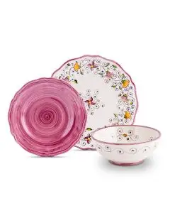 Handmade Italian 3-piece place setting Cecilia Bella Purple: dinner plate, salad & dessert plate, cereal bowl. Deruta, Italy