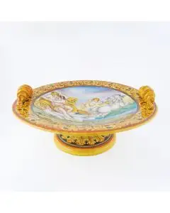 Italian footed bowl featuring a Renaissance-style portrait of Aurora and Cephalus handmade by Francesca Niccacci in Deruta