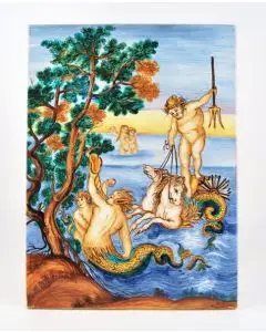 Italian wall plaque Neptune handmade by Francesca Niccacci in Deruta