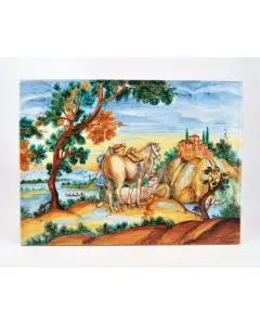 Italian wall plaque Country Scene handmade by Francesca Niccacci in Deruta