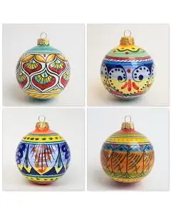 Set of four Italian Christmas ball ornaments handmade by Francesca Niccacci in Deruta