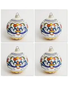 Set of four Italian Christmas ball ornaments handmade by Francesca Niccacci in Deruta