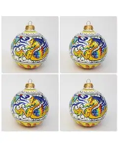 Set of four Italian Christmas ball ornaments handmade by Francesca Niccacci in Deruta