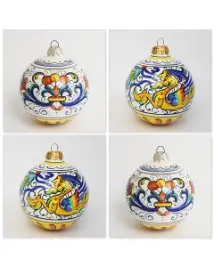 Set of four Italian Christmas ball ornaments handmade by Francesca Niccacci in Deruta