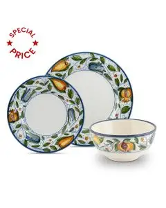Handmade Italian 3-piece place setting Venezia: dinner plate, salad & dessert plate, cereal bowl. Gubbio, Italy
