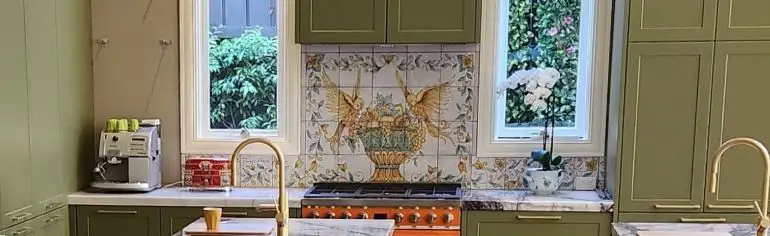 Custom hand-painted Italian backsplash panel 
