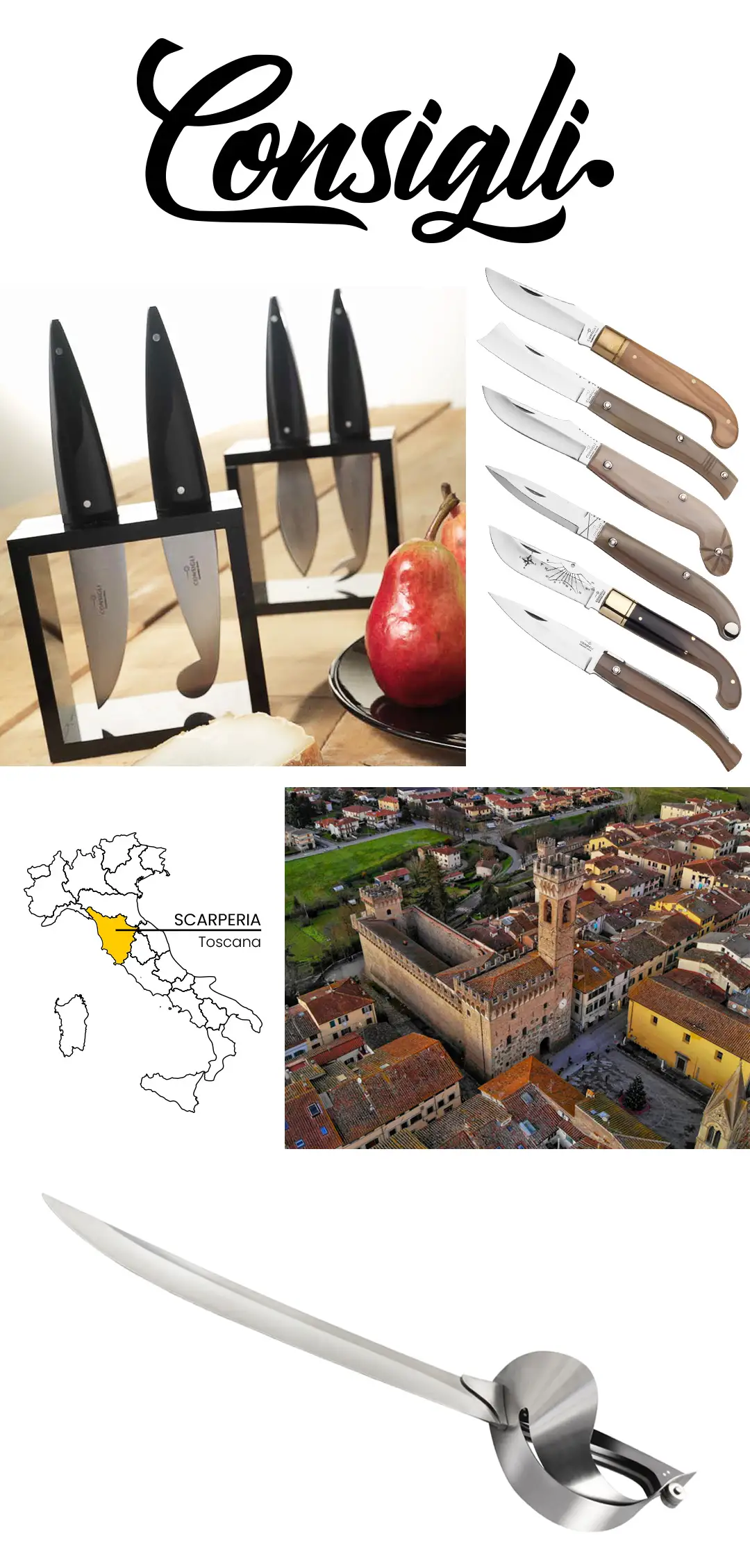 Pictures of Coltellerie Consigli's knives and Scarperia, Tuscany