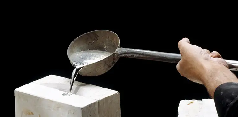 A step in the making of a pewter item in Cosi-Tabellini's workshop in Brescia, Italy