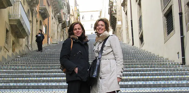 Manuela and Tiziana on the famous Santa Maria del Monte staircase in Caltagirone