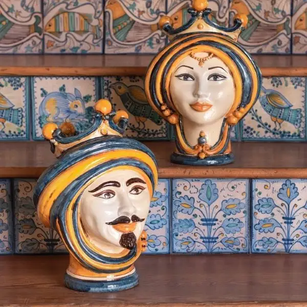 Sofia's blue and orange Sicilian heads set on a staircase with hand-painted risers